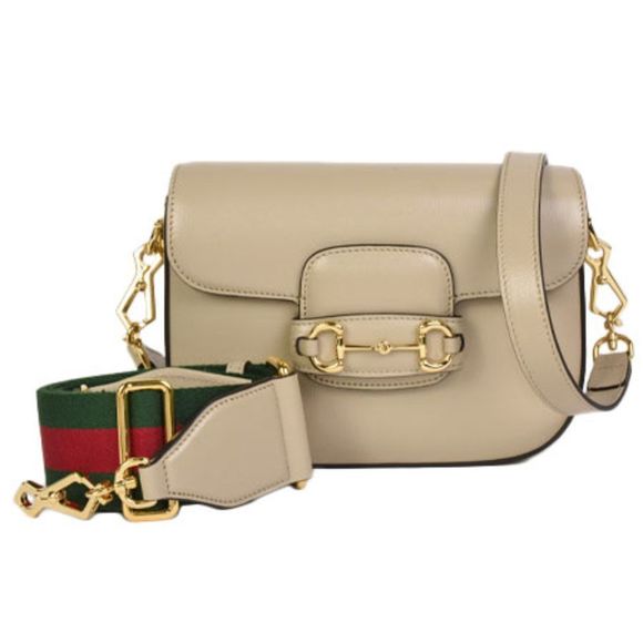 Gucci Horsebit GG Mini Shoulder Bag Beige Leather Web Stripe Strap Gold Hardware - Picture 1 of 9